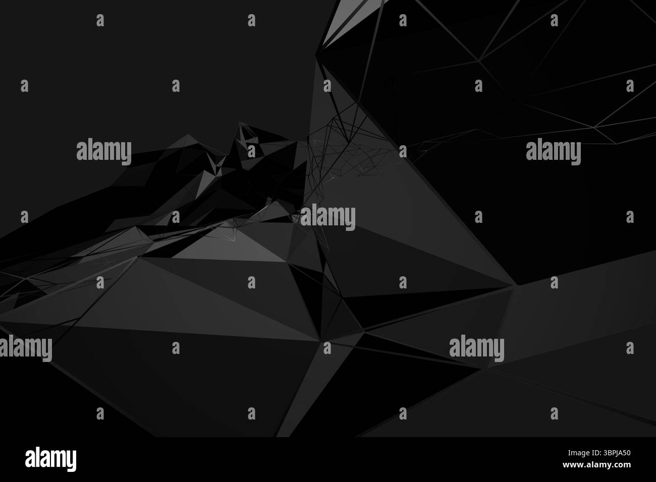 Les surfaces low-poly forment un maillage de formes filaires sombres dans l'espace numérique abstrait, l'espace de copie Banque D'Images