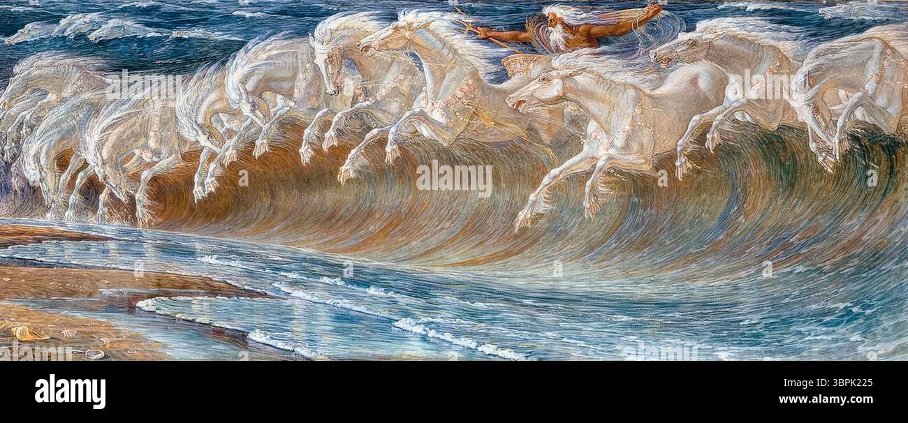 Walter Crane, les chevaux de Neptune, peinture à l'huile sur toile, 1892 Banque D'Images
