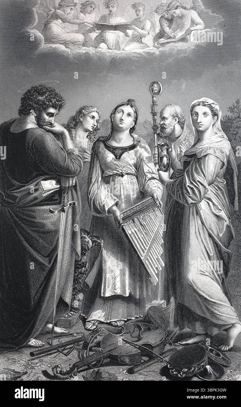 Sainte Cécile de Rome, vénérée comme sainte, vierge et martyr dans plusieurs confessions chrétiennes, est considérée comme la sainte patronne de la musique d'église. Reproduction historique, restaurée numériquement, d'un original du XIXe siècle. Banque D'Images