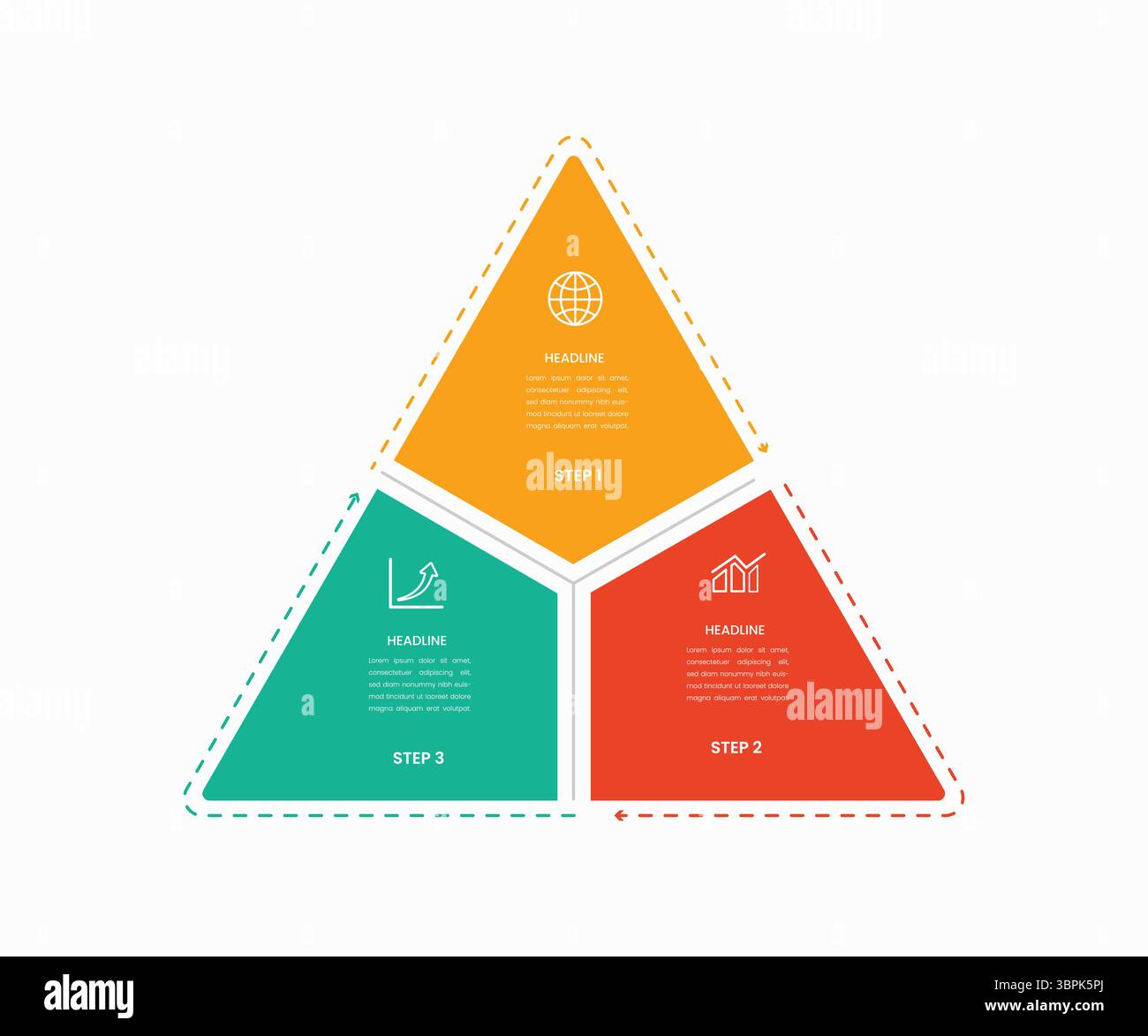 Infographie triangulaire en 3 sections – visualisation des processus métier et de la stratégie Illustration de Vecteur