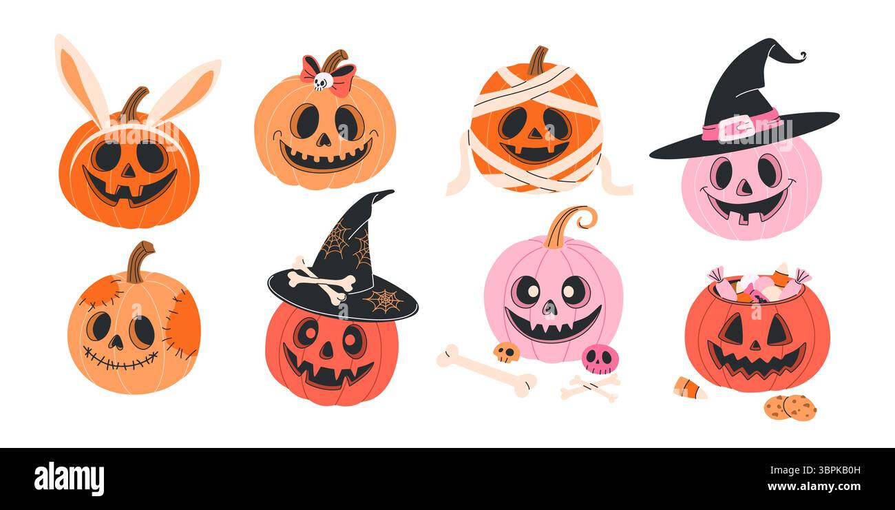 Mignon Halloween Clip art ensemble citrouille. Illustration de Vecteur