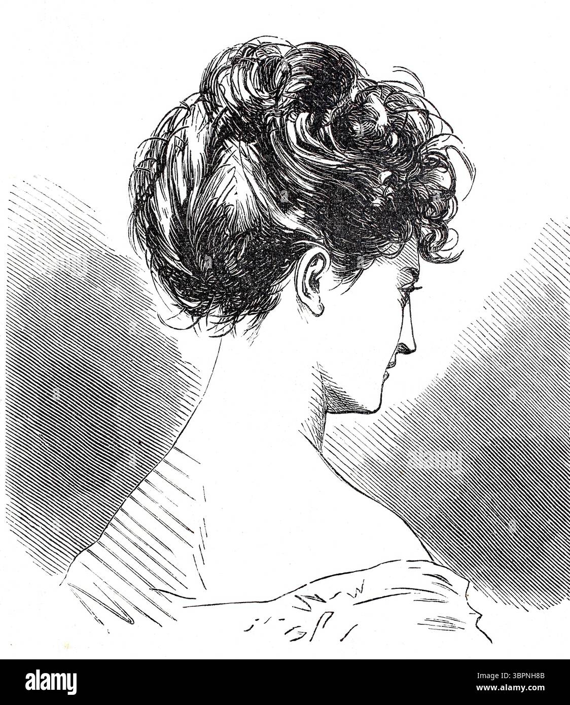 Têtes de femmes, coiffures et coiffures vers 1860, coiffure à la Struwwelpeter, coiffure courte, historique, reproduction améliorée numériquement d'un modèle du XIXe siècle Banque D'Images