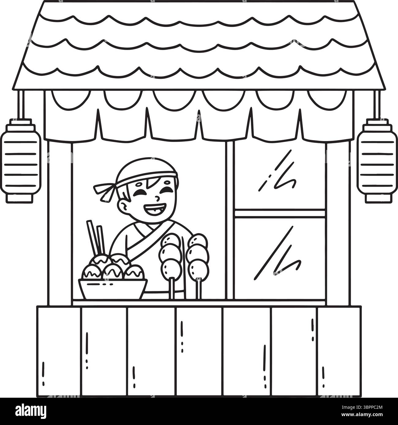 Tanbata Food Stall page de coloration isolée pour les enfants Illustration de Vecteur