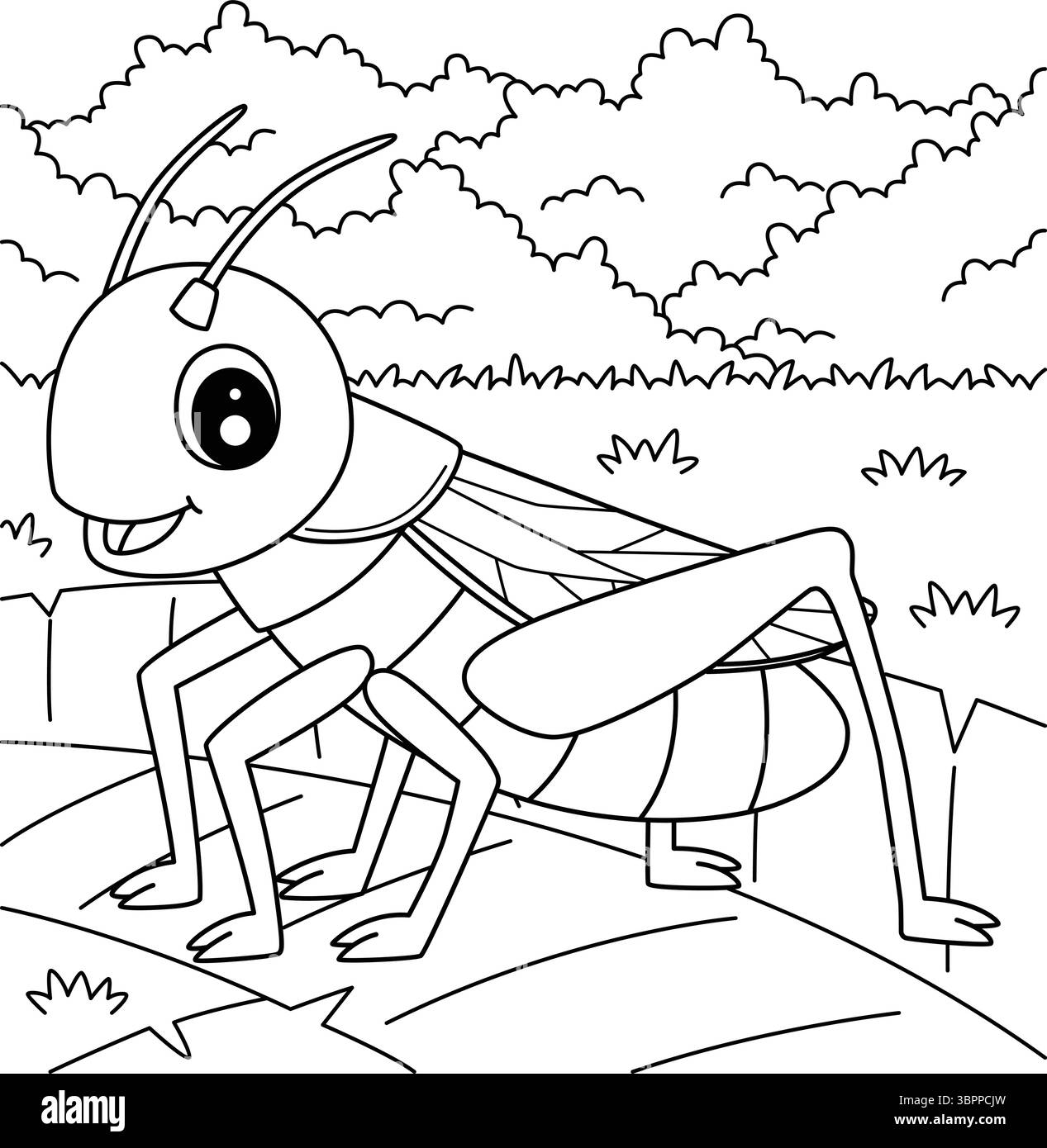 Page de coloration d'animaux de cricket d'insecte pour les enfants Illustration de Vecteur