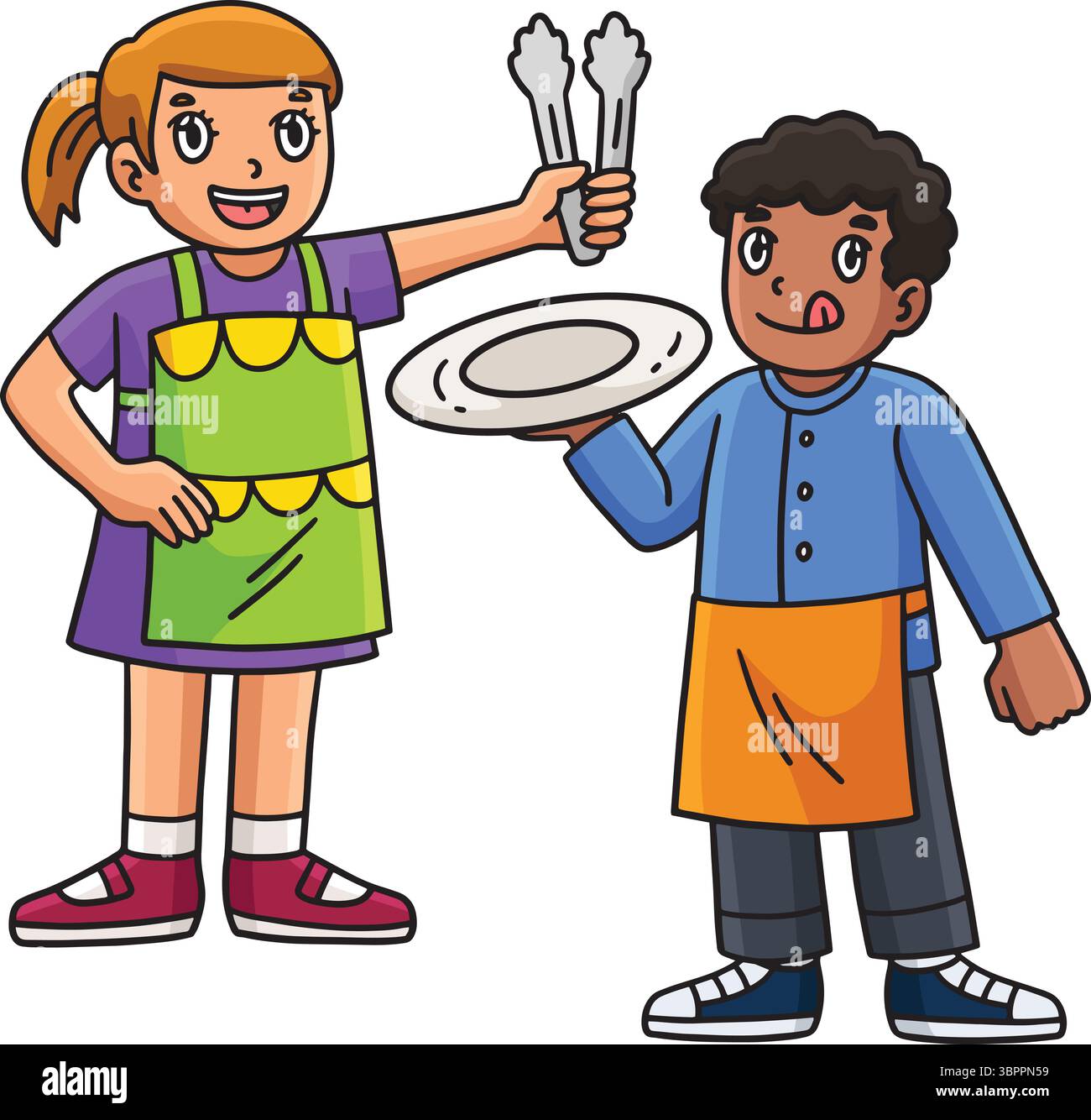 BBQ et griller les enfants Cartoon Colored Clipart Illustration de Vecteur