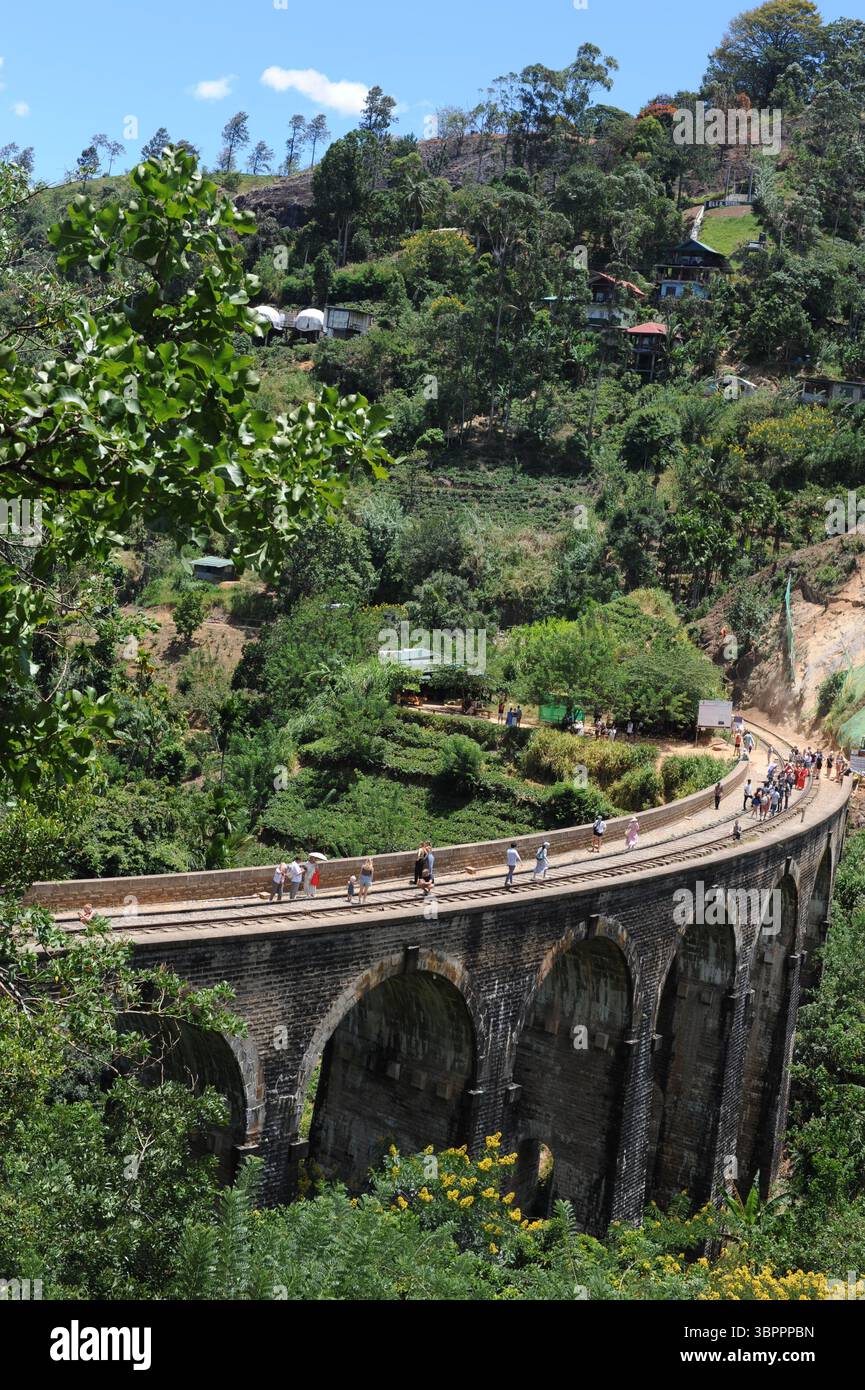 Le pont de Nine Arch a également appelé le pont dans le ciel sur une voie ferrée menant à Ella au Sri Lanka. C'est un pont viaduc. Banque D'Images