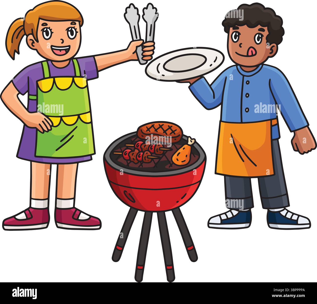 BBQ et griller les enfants Cartoon Colored Clipart Illustration de Vecteur