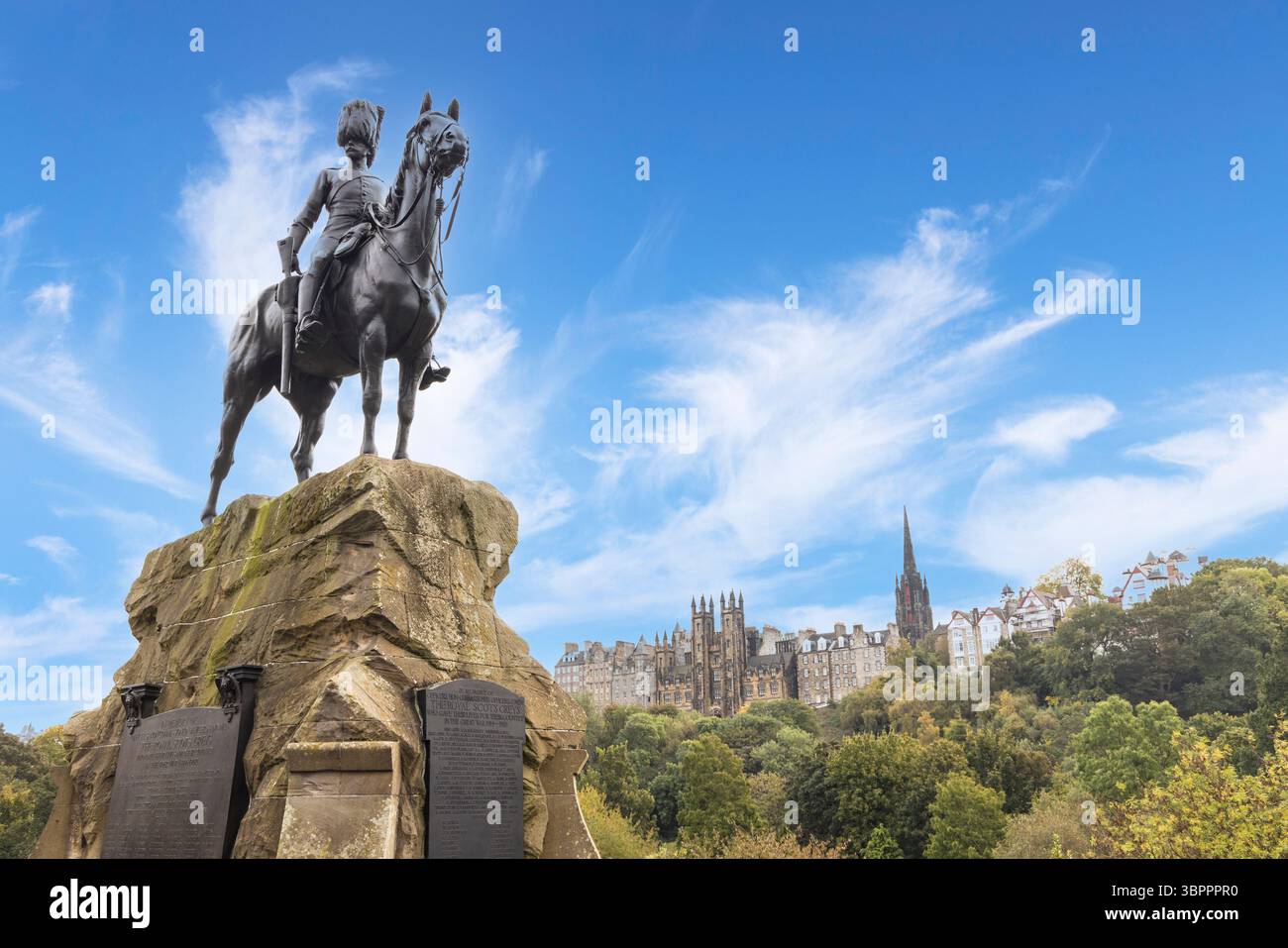 Monument aux Royal Scots Greys, Princes Street Gardens, Édimbourg, Écosse Banque D'Images