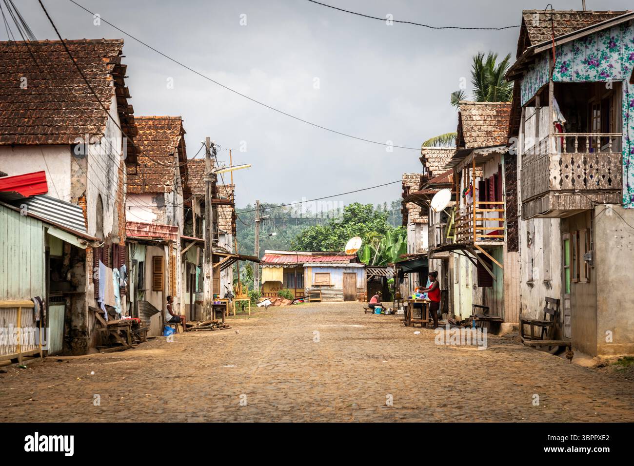 Le quartier résidentiel, une singulière 'rue' dans l'ancienne plantation gounds Banque D'Images