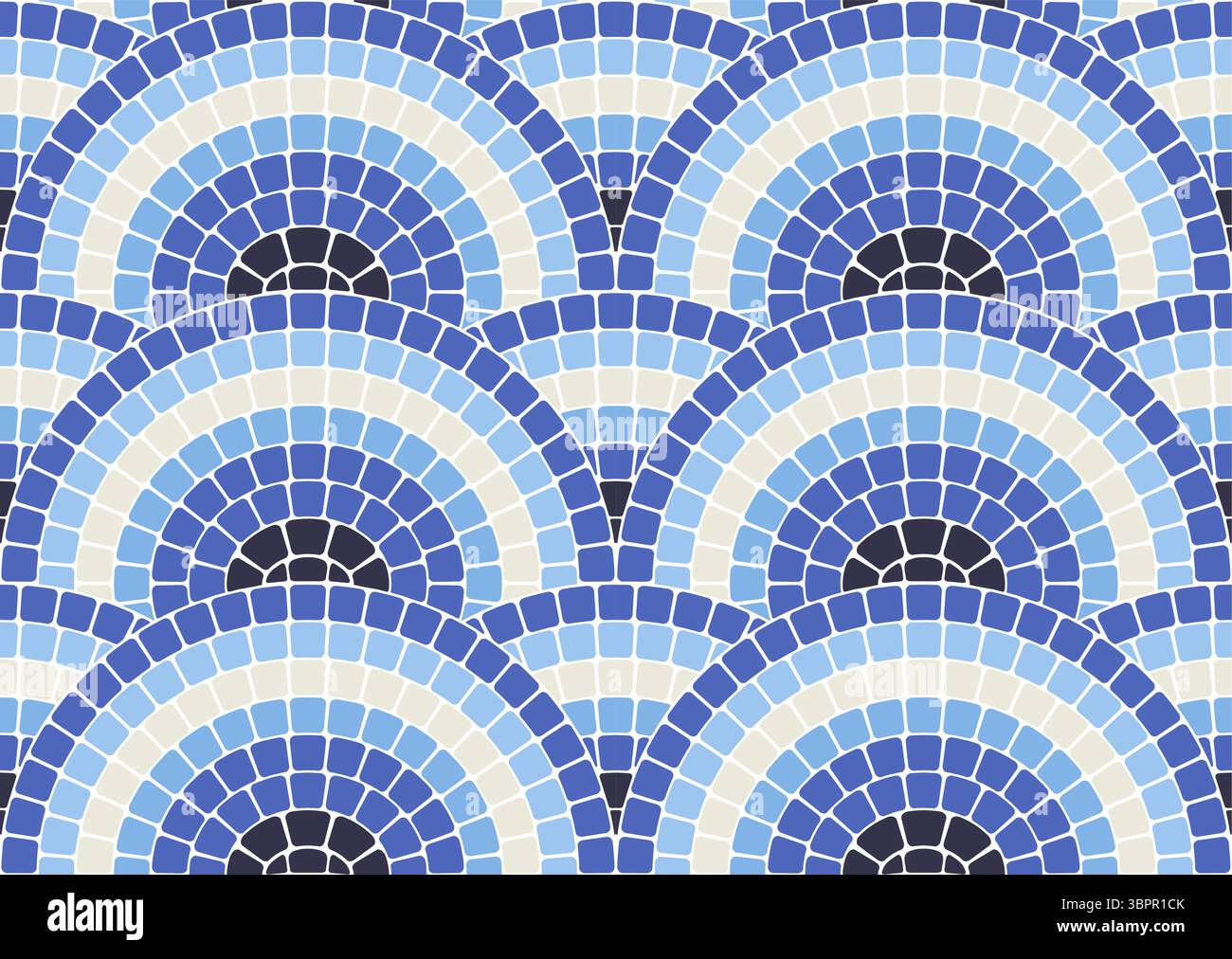 Motif de mosaïque sans couture avec des vagues rondes dans le style portugais, pavement décoratif d'échelles géométriques grises, carrelage en pierre avec ornement d'eau, vecteur Illustration de Vecteur