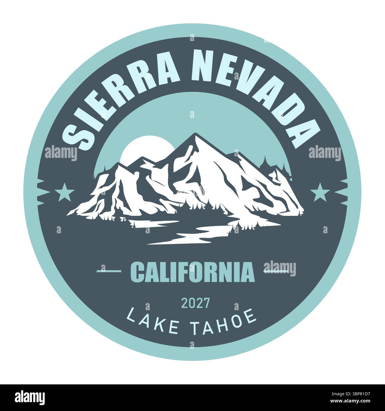 Chaîne de montagnes de la Sierra Nevada, Californie, États-Unis, emblème avec des montagnes enneigées, vecteur Illustration de Vecteur