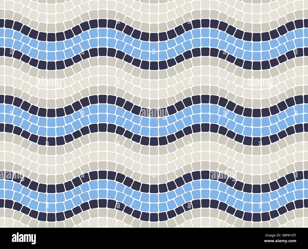 Lignes de mosaïque ondulées bleues et grises, ornement de bordure de bande de tessellation de vagues, motif de carreaux de pavage en pierre sans couture dans le style portugais, vecteur Illustration de Vecteur
