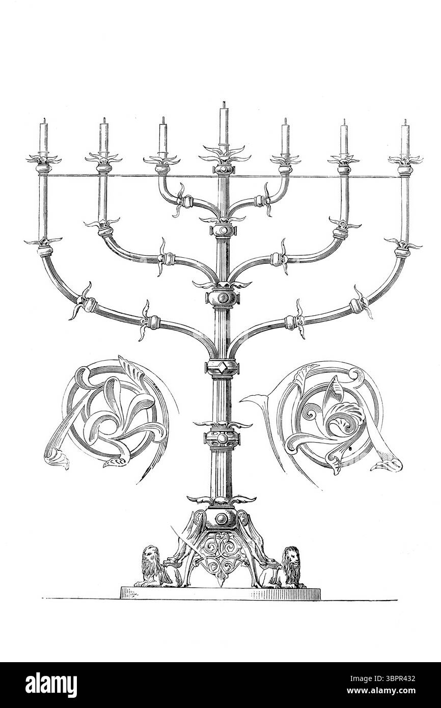 Lustre dans la transition entre la traversée et le transept dans la cathédrale de équipés Blasii à Braunschweig, Allemagne, historique, reproduction améliorée numériquement à partir d'un original vers 1860 Banque D'Images