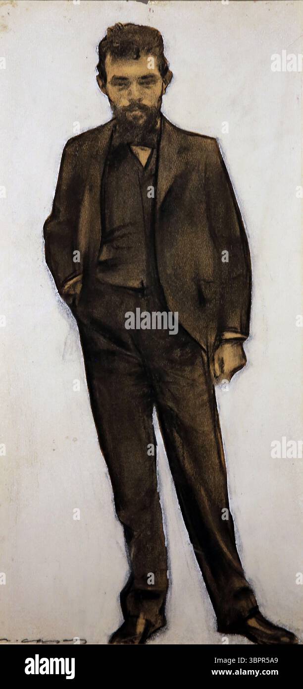 Portrait du compositeur catalan Amadeu vives (1871-1932) par Ramon Casas, v. 1897-1899. MNAC. Charbon de bois et gouache sur papier. Banque D'Images