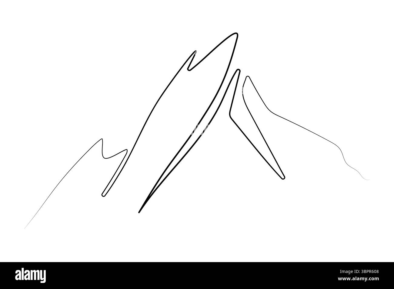 Icône de dessin d'une ligne. Motif de chaîne de montagnes. Panneau de paysage de ligne de contour. Montage linéaire continu. Concept de sports d'hiver d'aventure simple Illustration de Vecteur