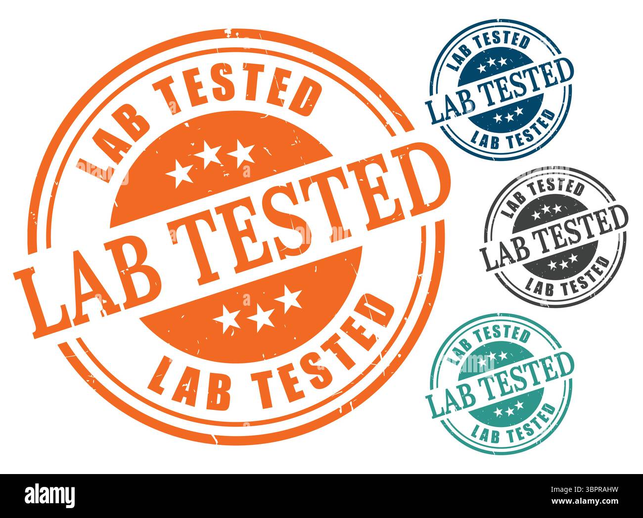 Une collection de timbres testée et vérifiée, étiquettes de produits certifiées par laboratoire Illustration de Vecteur