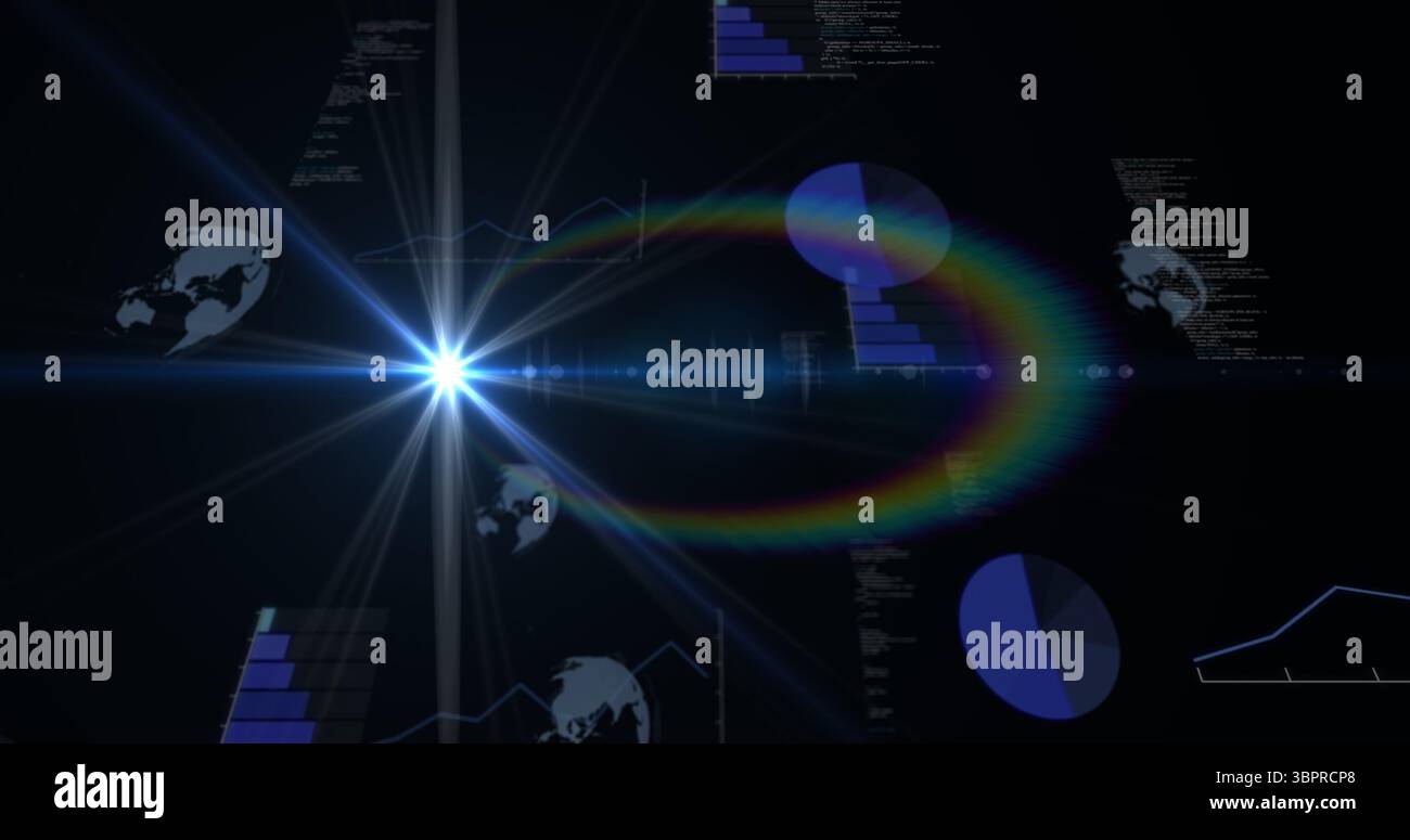 Image avec effet de lumière arc-en-ciel améliorant la visualisation des données numériques sur les cartes Banque D'Images