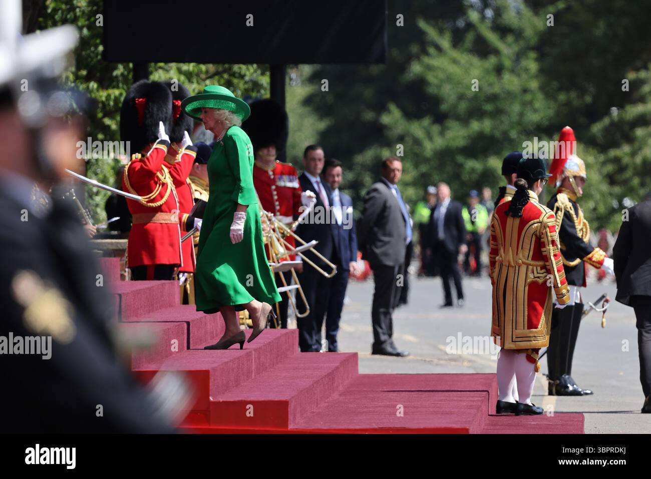 Windsor Royaume-Uni. Le roi Charles III et la reine Camilla au château de Windsor pour la visite d'État du président Macron de France. 8 juillet 2025. Ref :LMK430-S090725-001 Anfisa Polyushkevych/Landmark Media WWW.LMKMEDIA.COM Banque D'Images