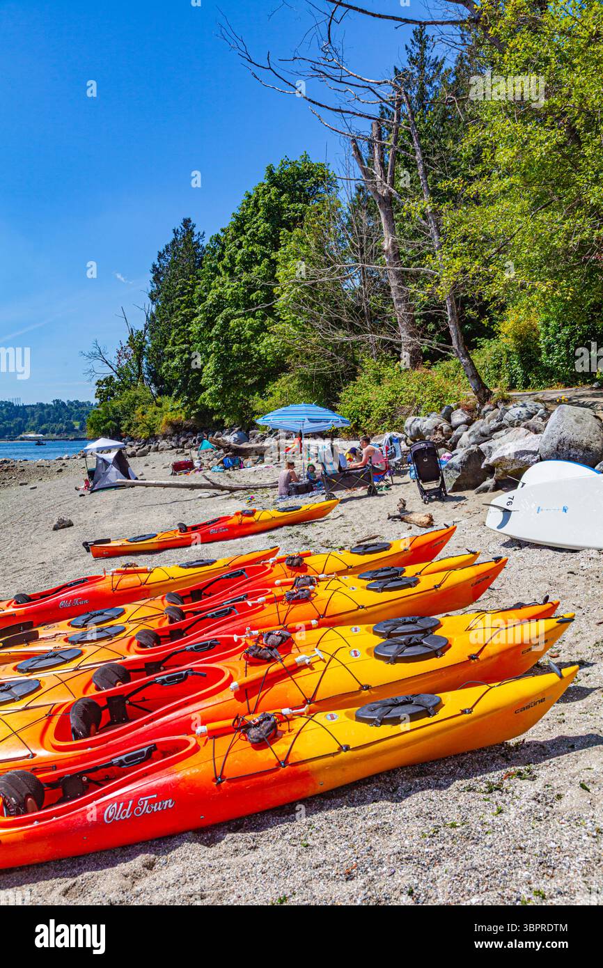 Kayaks colorés au parc Cates à North Vancouver Canada Banque D'Images