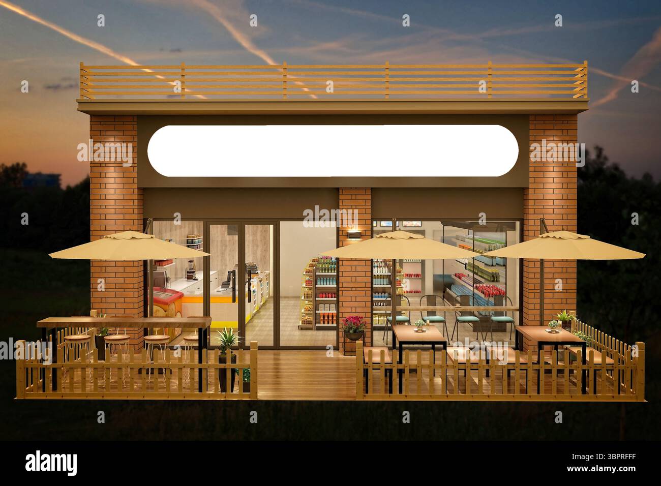 magasin d'épicerie de marché de rendu 3d. Banque D'Images