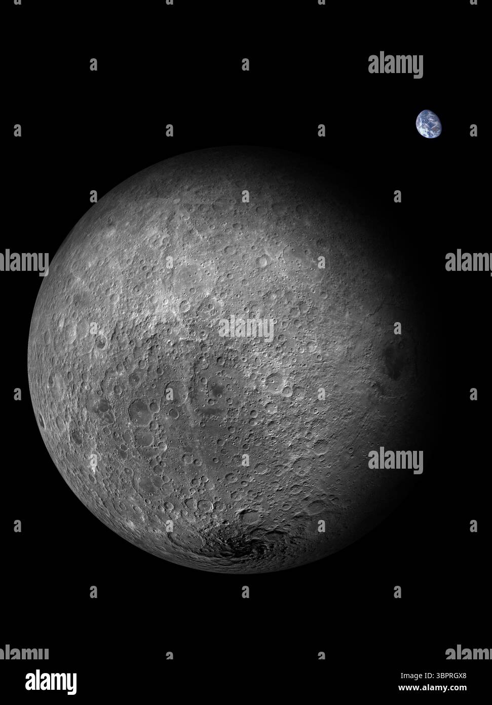 (250709) -- PÉKIN, 9 juillet 2025 (Xinhua) -- cette image créée par des chercheurs chinois montre l'autre côté de la lune. Une série de résultats de recherche par des scientifiques chinois sur les échantillons recueillis par la mission Chang'e-6 de l'autre côté de la lune ont dévoilé l'activité volcanique, l'ancien champ magnétique, la teneur en eau et les caractéristiques géochimiques du manteau de la lune, jetant la première lumière sur l'histoire évolutive de son côté sombre. Quatre études réalisées par les équipes de recherche de l'Institut de géologie et de géophysique (IGG), les Observatoires astronomiques nationaux, tous deux sous l'égide de l'Académie chinoise C. Banque D'Images