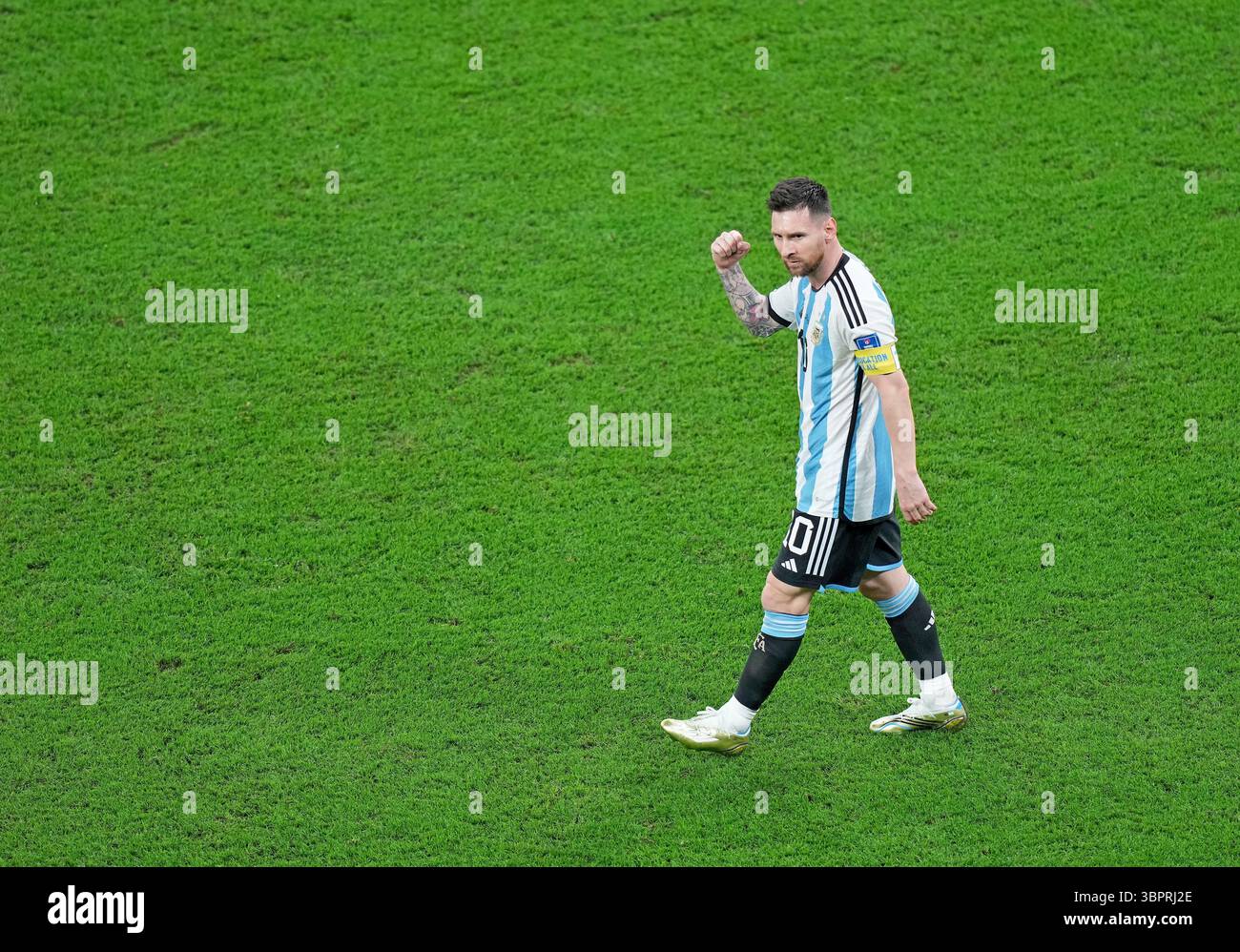 Un drapeau argentin géant se déploie sur le terrain lors de la cérémonie d'avant-match, captivant les fans avec un spectacle étonnant de fierté nationale. Banque D'Images