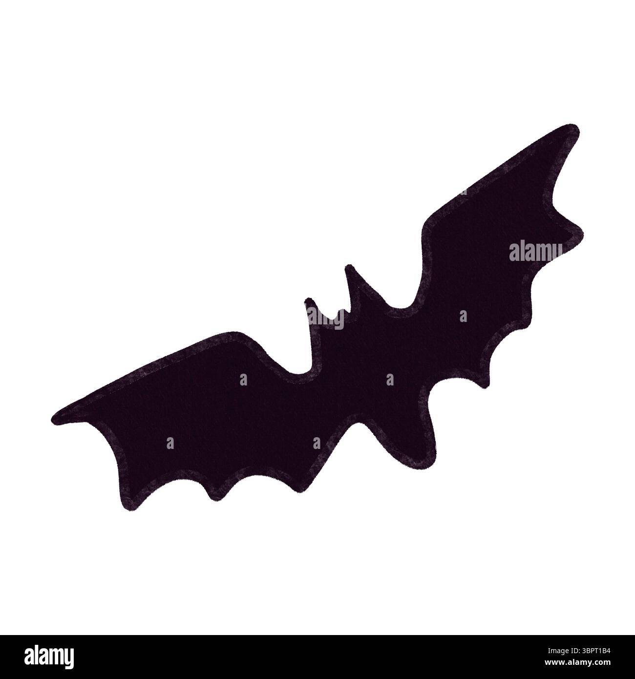 Silhouette d'une chauve-souris noire avec ailes déployées. Dessiné à la main dans un style graphique minimal, parfait pour les designs d'Halloween, les décorations effrayantes et les c à thème sombre Banque D'Images