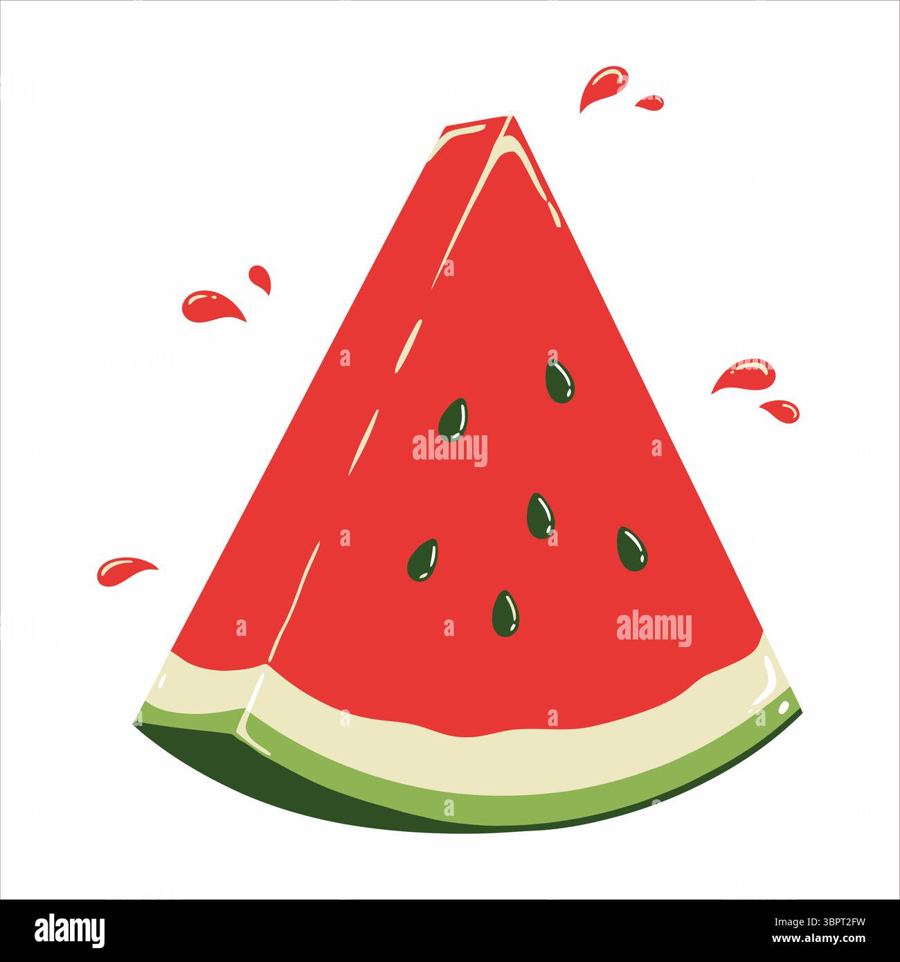 Tranche de pastèque rouge juteuse avec des graines noires fruits verts Illustration de Vecteur