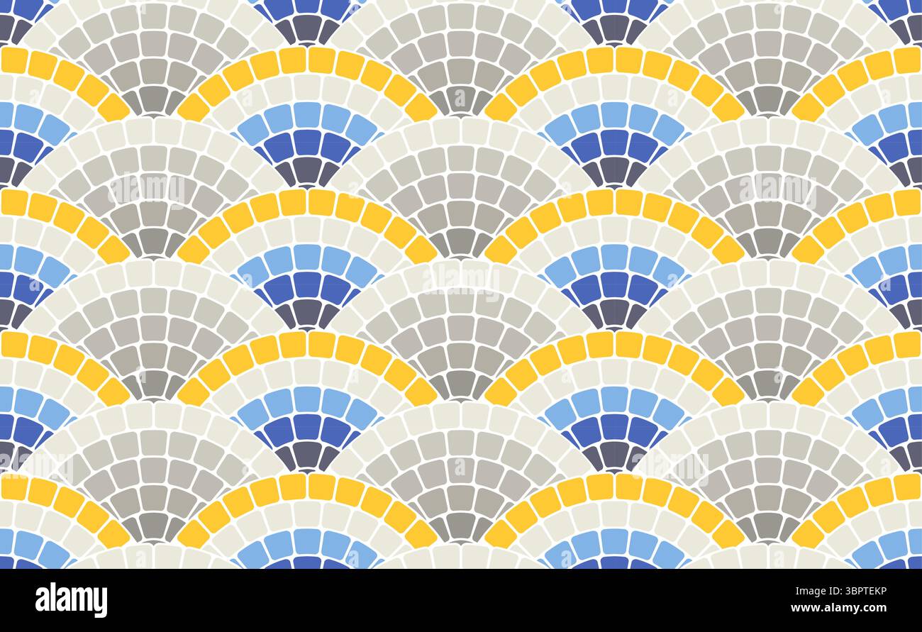 Motif de mosaïque sans couture avec des vagues de mer ou des écailles dans le style portugais, pavé décoratif, carrelage en pierre avec ornement d'eau, vecteur Illustration de Vecteur