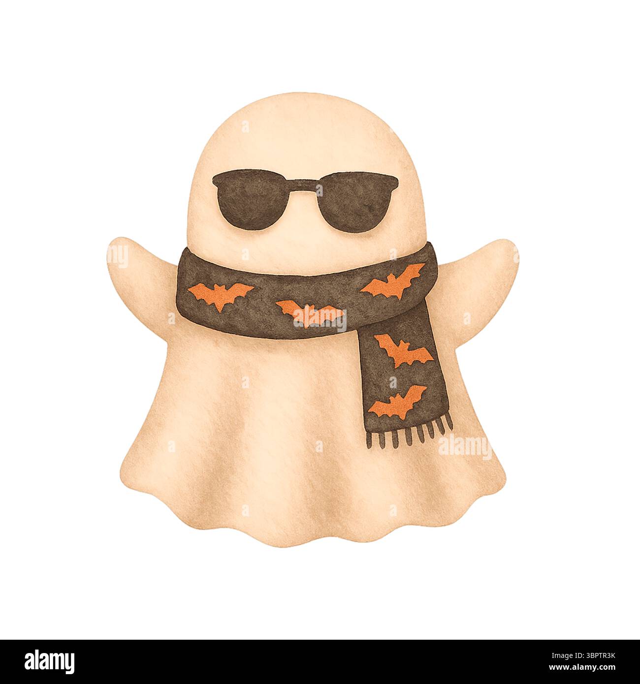 Fantôme cool avec écharpe de chauve-souris et lunettes de soleil - personnage tendance d'Halloween Banque D'Images