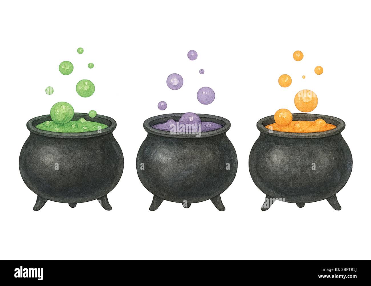 Ensemble de chaudrons d'Halloween avec des potions colorées - Spooky Witch illustration Banque D'Images