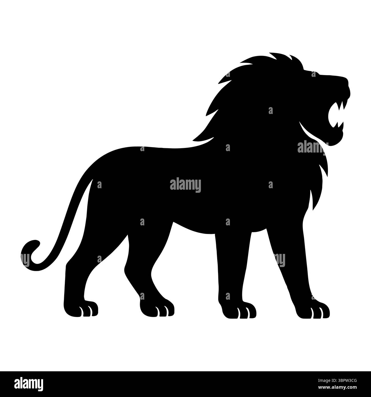 Vue latérale de silhouette de lion rugissante Illustration de Vecteur