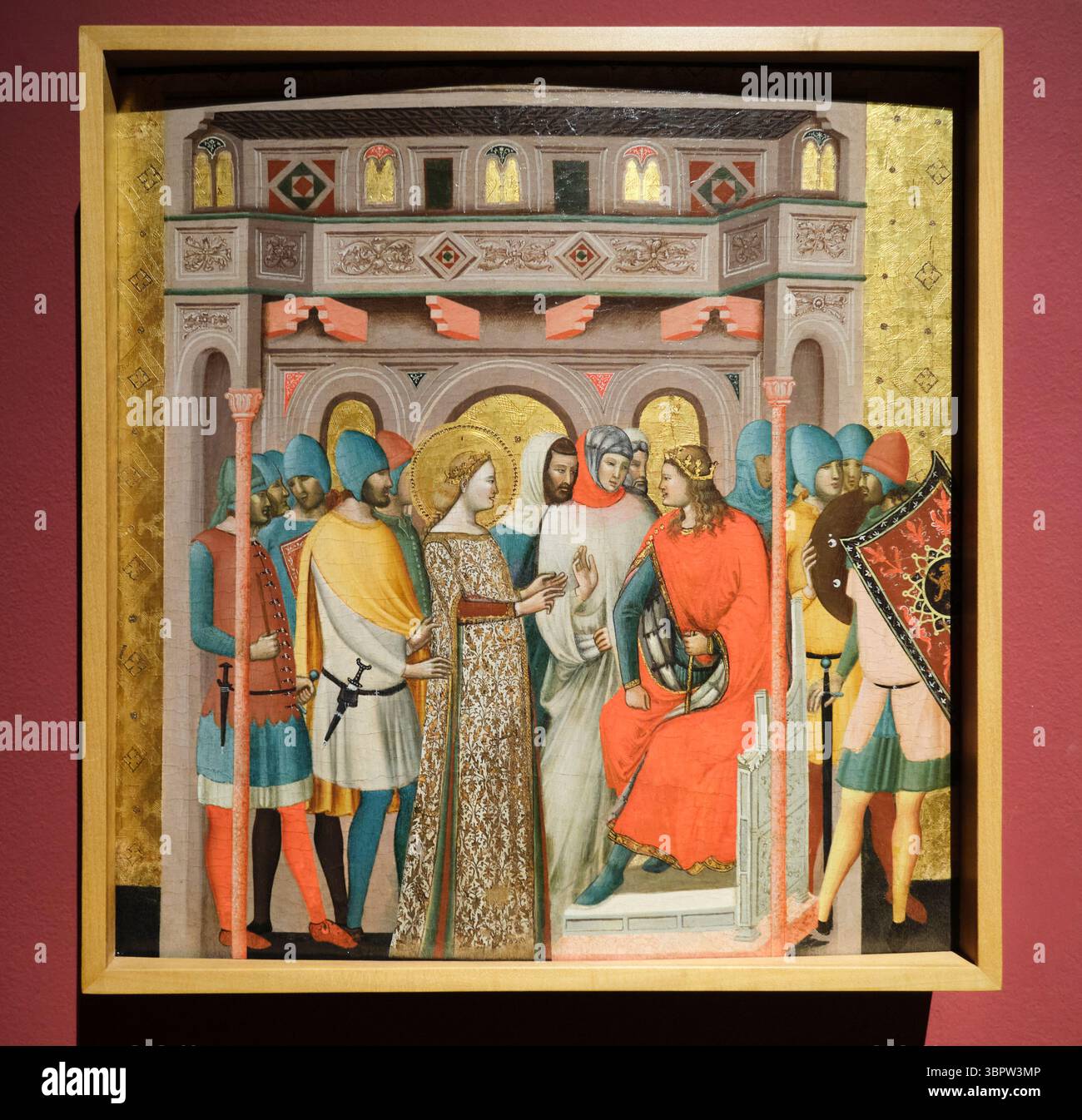 Un panneau religieux tiré des histoires de la vie de St Colmba par l'artiste de Rimini, Giovanni Baronzio. Au musée d'art Pinacoteca di Brera à Milan, Italie. Banque D'Images