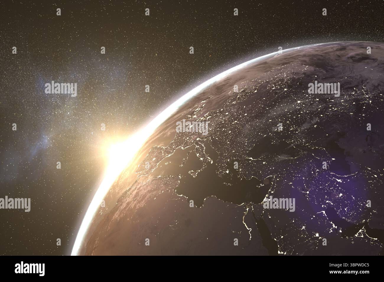 Lever de soleil derrière la planète Terre Banque D'Images