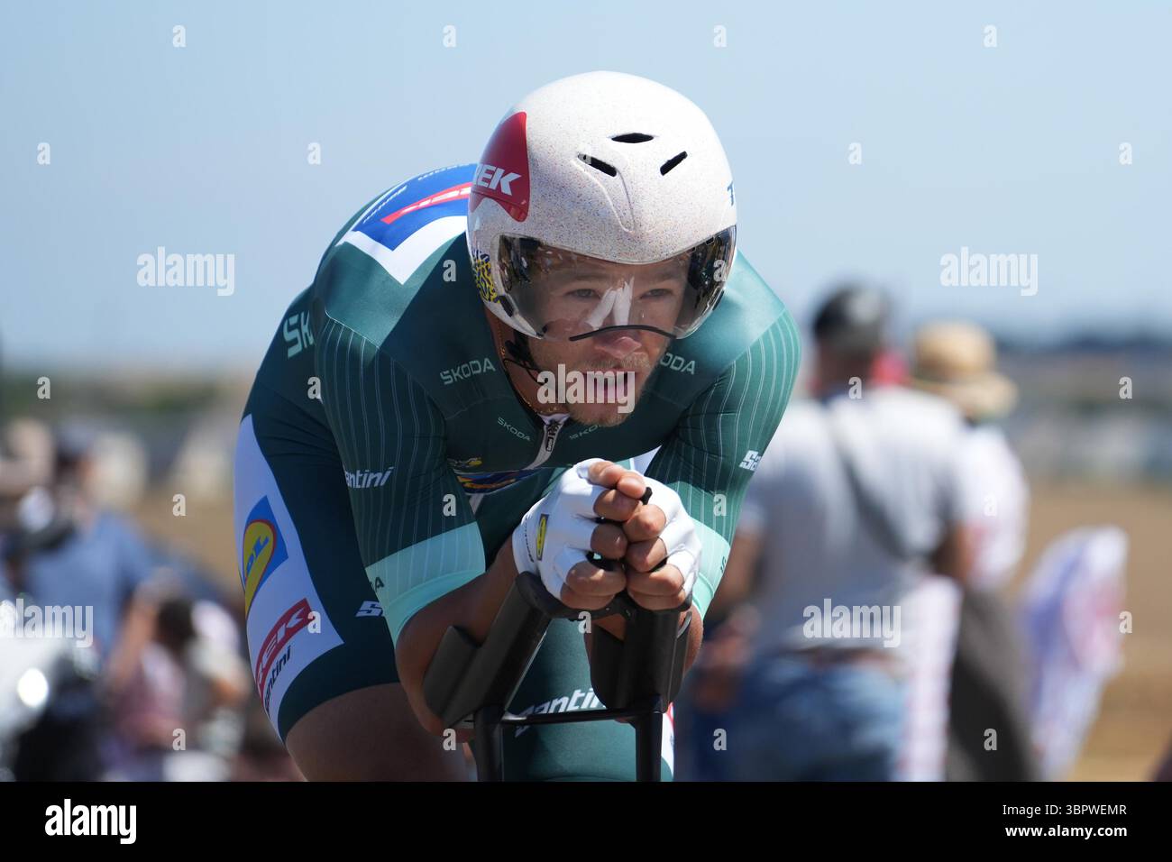 Caen, France. 09 juillet 2025. Jonathan Milan de Lidl - Trek pendant le Tour de France 2025, épreuve cycliste UCI WorldTour, étape 5, contre-la-montre individuel, Caen - Caen (33 km) le 9 juillet 2025 à Caen, France - photo Laurent Lairys/DPPI crédit : DPPI Media/Alamy Live News Banque D'Images