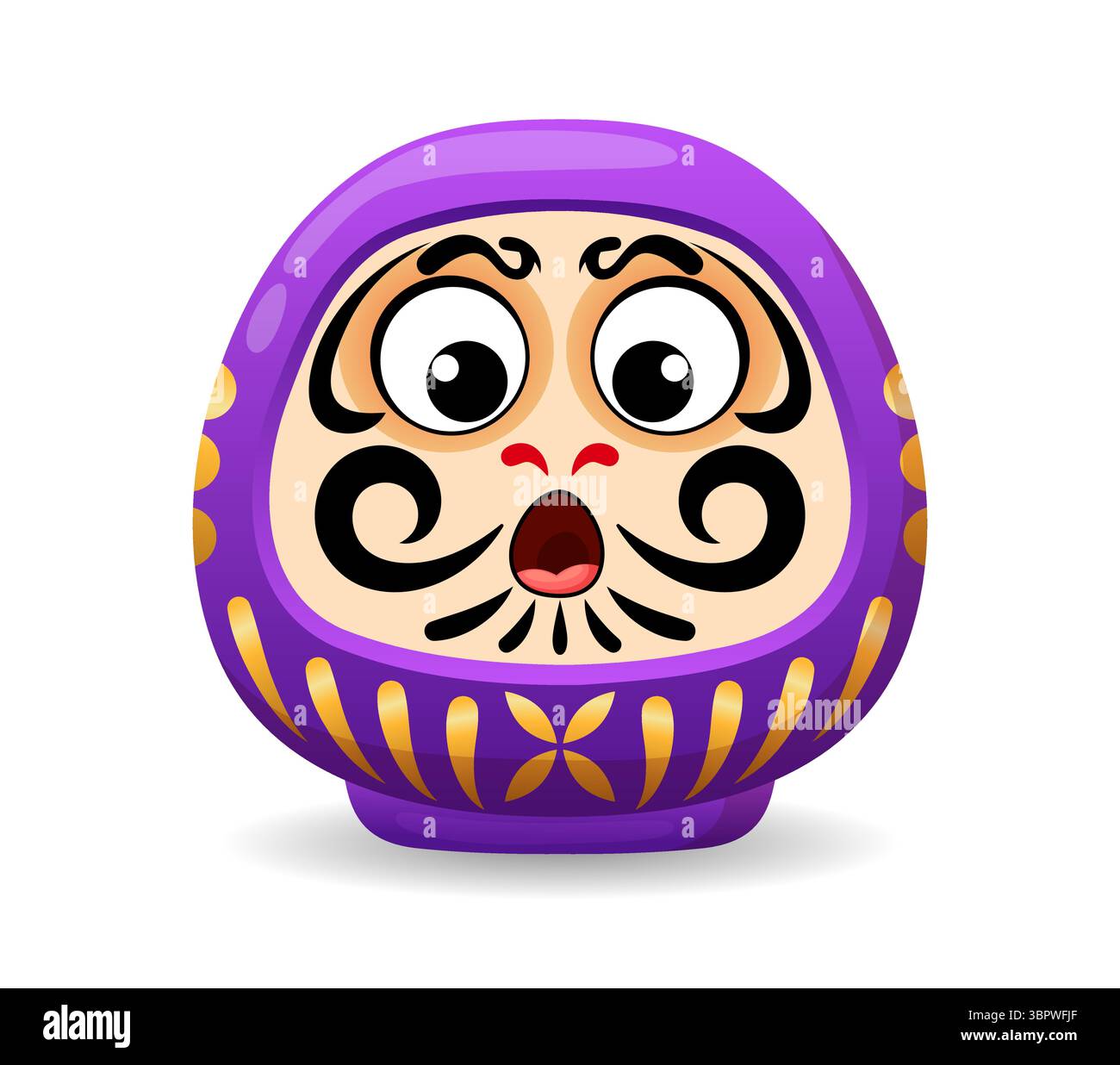 Masque facial de dessin animé daruma de poupée japonaise de culture japonaise ou Bodhidharma, symbole vectoriel. Poupée Daruma pourpre talisman avec visage symbolisant la santé, la longévité, la noblesse et la spiritualité dans l'art japonais Illustration de Vecteur