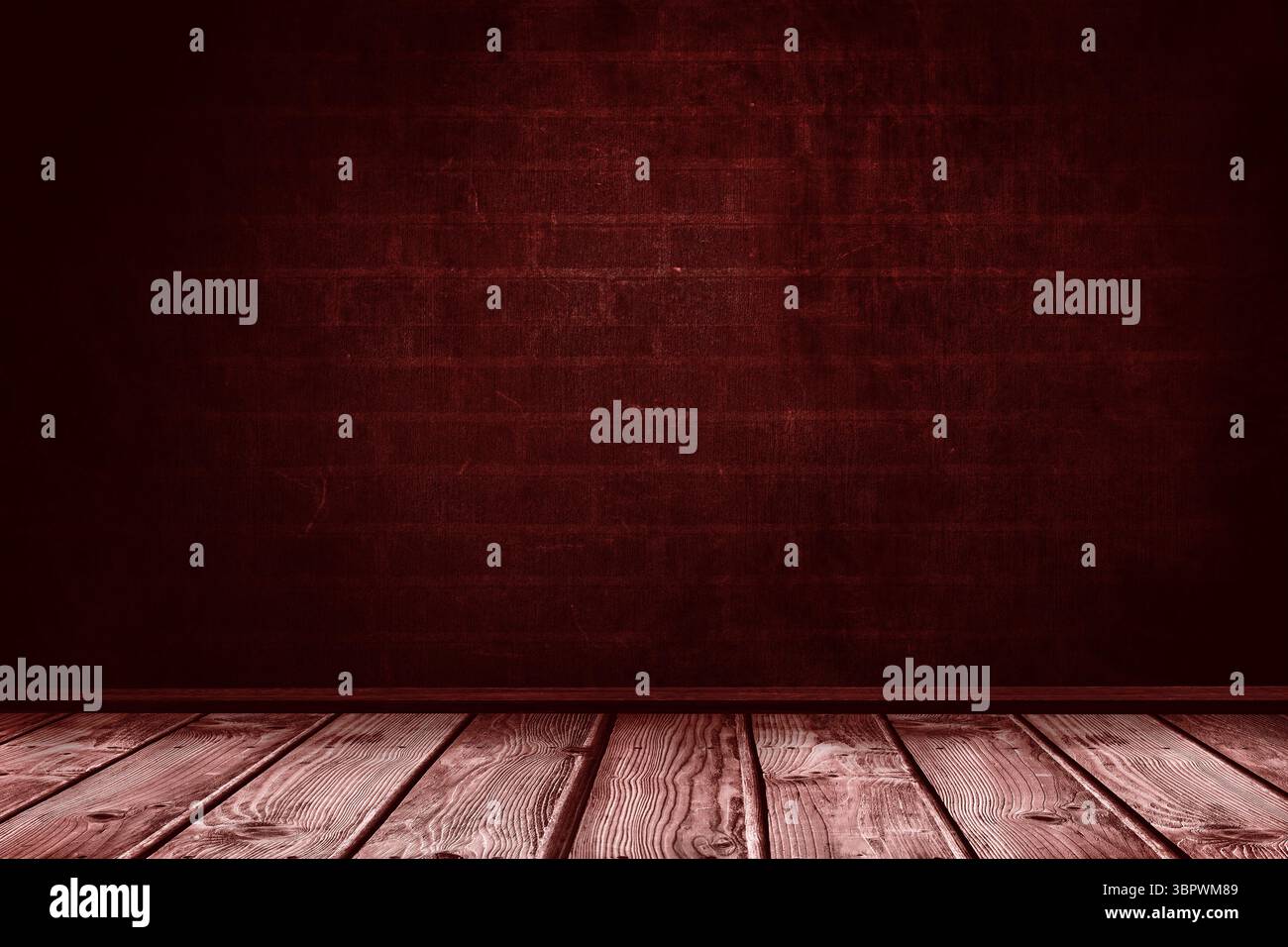 Montrant l'intérieur vide du studio dans un design plat, avec mur de briques rouge foncé et plancher de bois Banque D'Images Montrant l'intérieur vide du studio dans un design plat, avec mur de briques rouge foncé et plancher de bois Banque D'Images