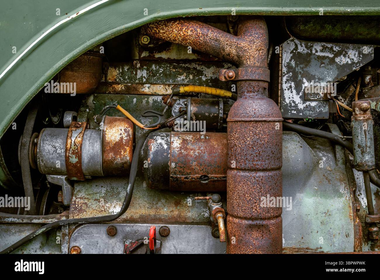 Détail d'un vieux tracteur historique old-timer motor Banque D'Images