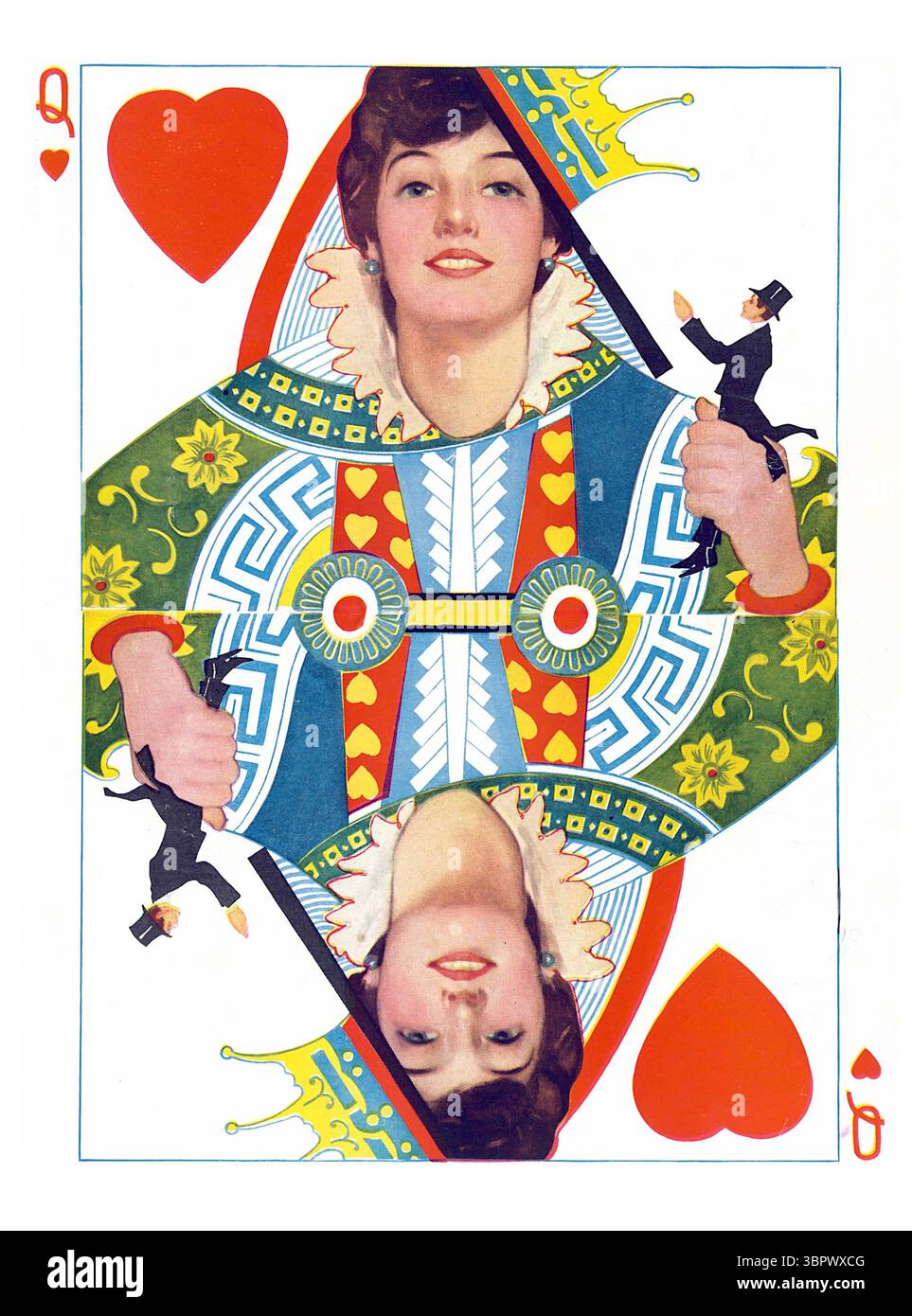 Walter Dean Goldbeck - le visage d'Evelyn Nesbit comme 'la Reine de cœur' sur la carte à jouer. Magazine hebdomadaire Puck - 1914 Banque D'Images