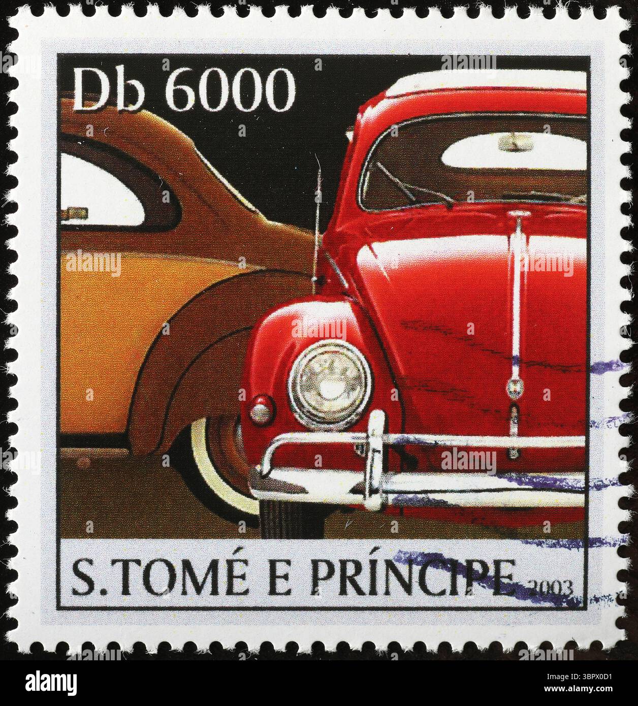Design attrayant de Volkswagen Beetle sur timbre-poste Banque D'Images