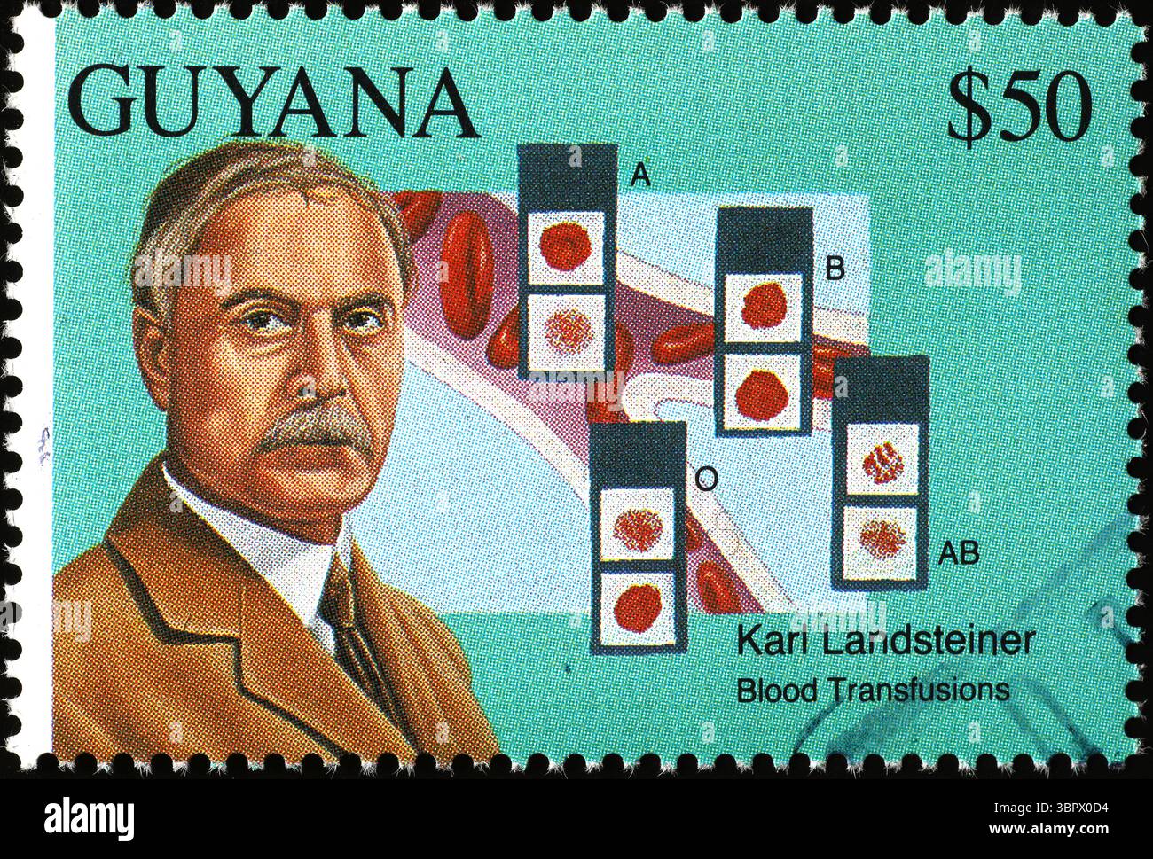 L'immunologue autrichien Karl Landsteiner sur un timbre-poste de Guyana Banque D'Images