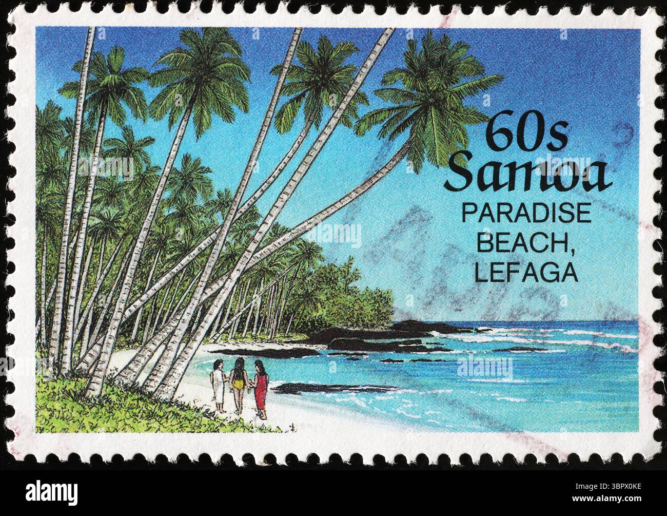 Belle plage tropicale sur timbre-poste de Samoa Banque D'Images