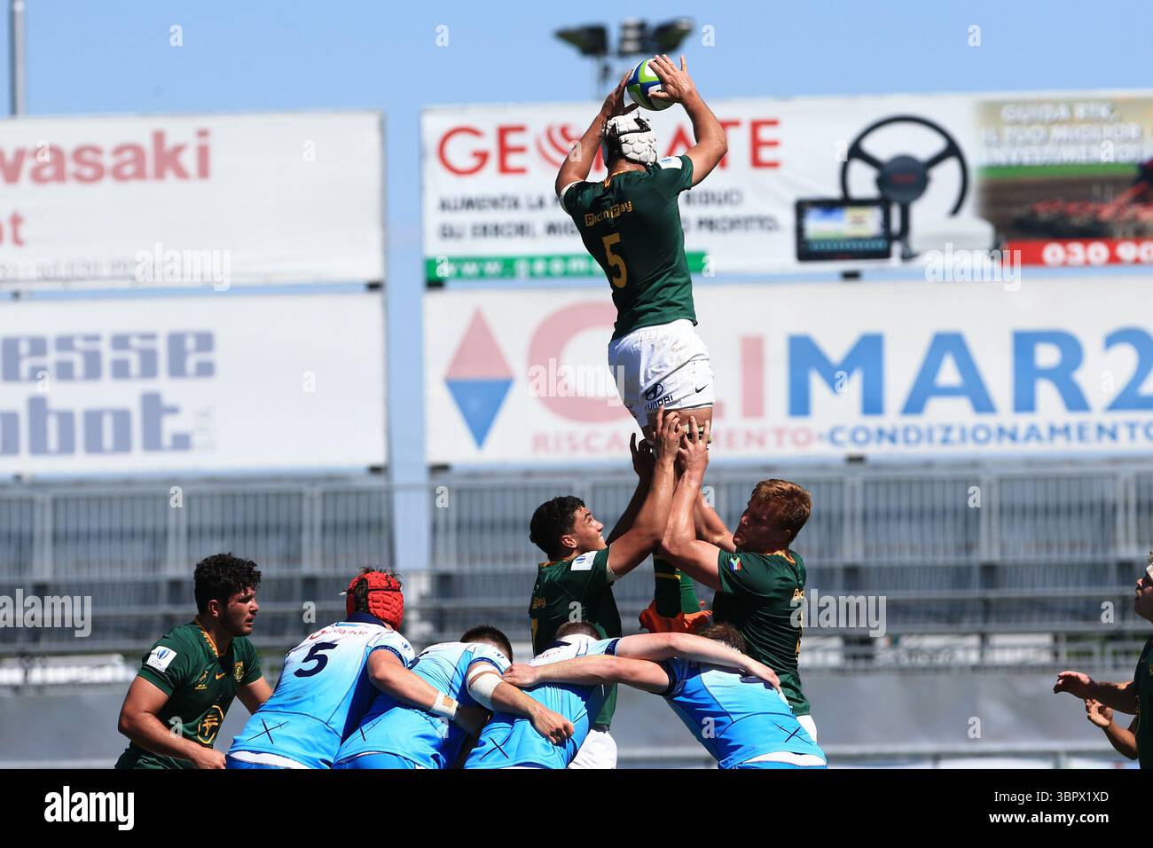Calvisano, Italie. 09 juillet 2025. Le joueur sud-africain Mome Venter lors du match de championnat du monde de rugby U20 entre l'Écosse et l'Afrique du Sud au San Michele Stadium, Calvisano, Italie. (Crédit : Federico Zovadelli/Alamy Live News) Banque D'Images