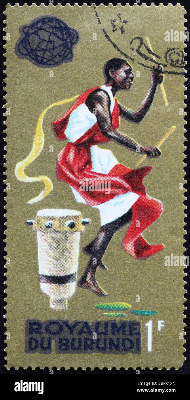 Batteur sur timbre-poste du Burundi Banque D'Images