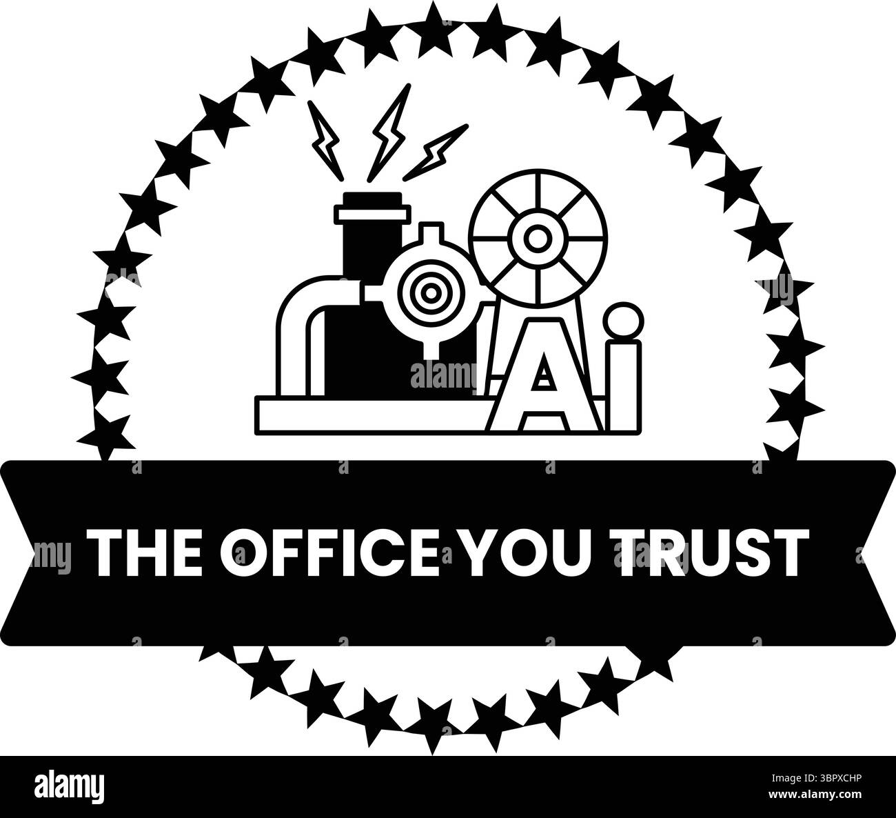 Le bureau auquel vous faites confiance est un logo pour une entreprise. Il présente un design noir et blanc avec un motif étoile. Le logo est destiné à transmettre un sentiment de confiance a Illustration de Vecteur