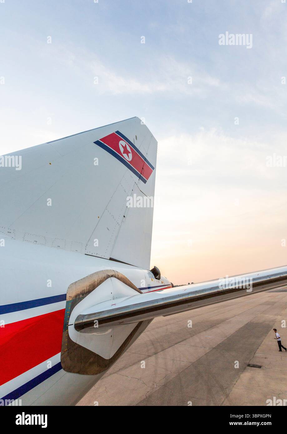 Air Koryo queue d'avion sur le tarmac de l'aéroport international de Sunan, DGC, Pyongyang, Corée du Nord Banque D'Images