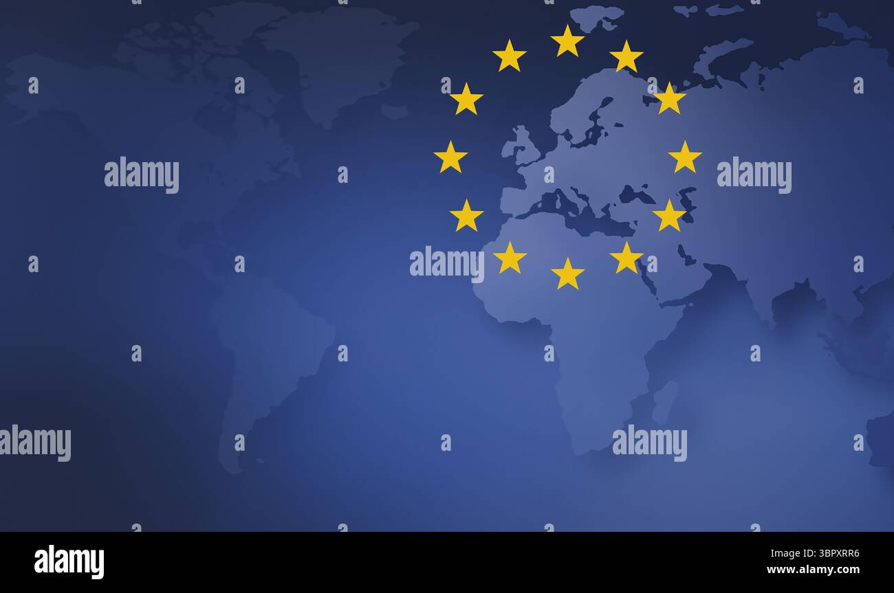 Étoiles jaunes en cercle formant le symbole de l'UE autour de la carte de l'Europe Banque D'Images