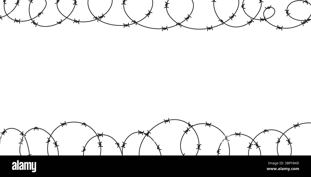 Fil barbelé isolé sur fond blanc. Bordure métallique tranchante pour prison, zone de guerre ou zone restreinte. Silhouette vectorielle pour la conception de danger ou de sécurité Illustration de Vecteur