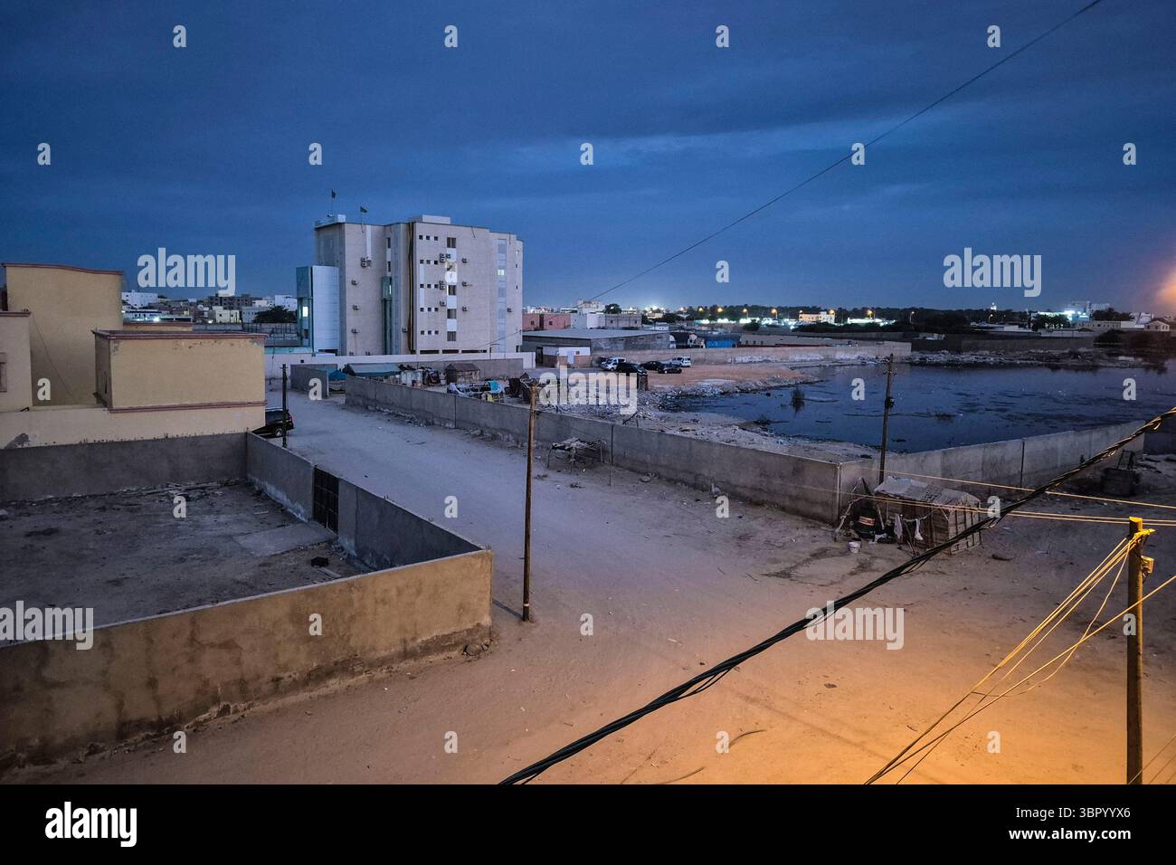 Mauritanie. Nouakchott. Vue nocturne d'Un quartier périphérique de la capitale Banque D'Images