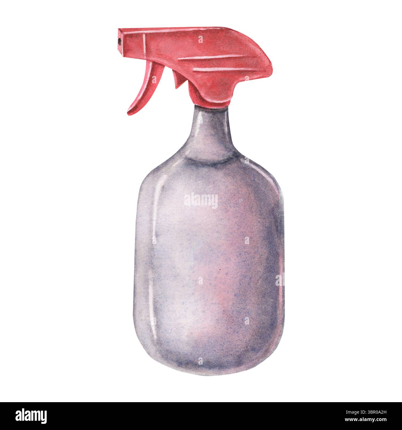 Flacon pulvérisateur avec gâchette rouge gras. Illustration aquarelle peinte à la main du flacon d'atomiseur isolé sur blanc. Idéal pour le coiffeur, les produits de toilettage Banque D'Images